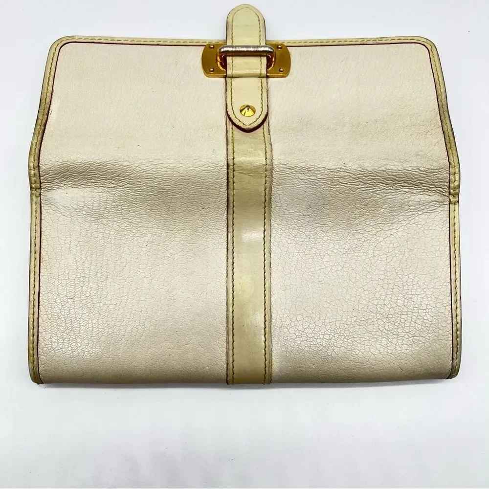 Louis Vuitton Cream Leather w/Gold Metal Red Trim/Yellow Stitching Suhali Wallet
